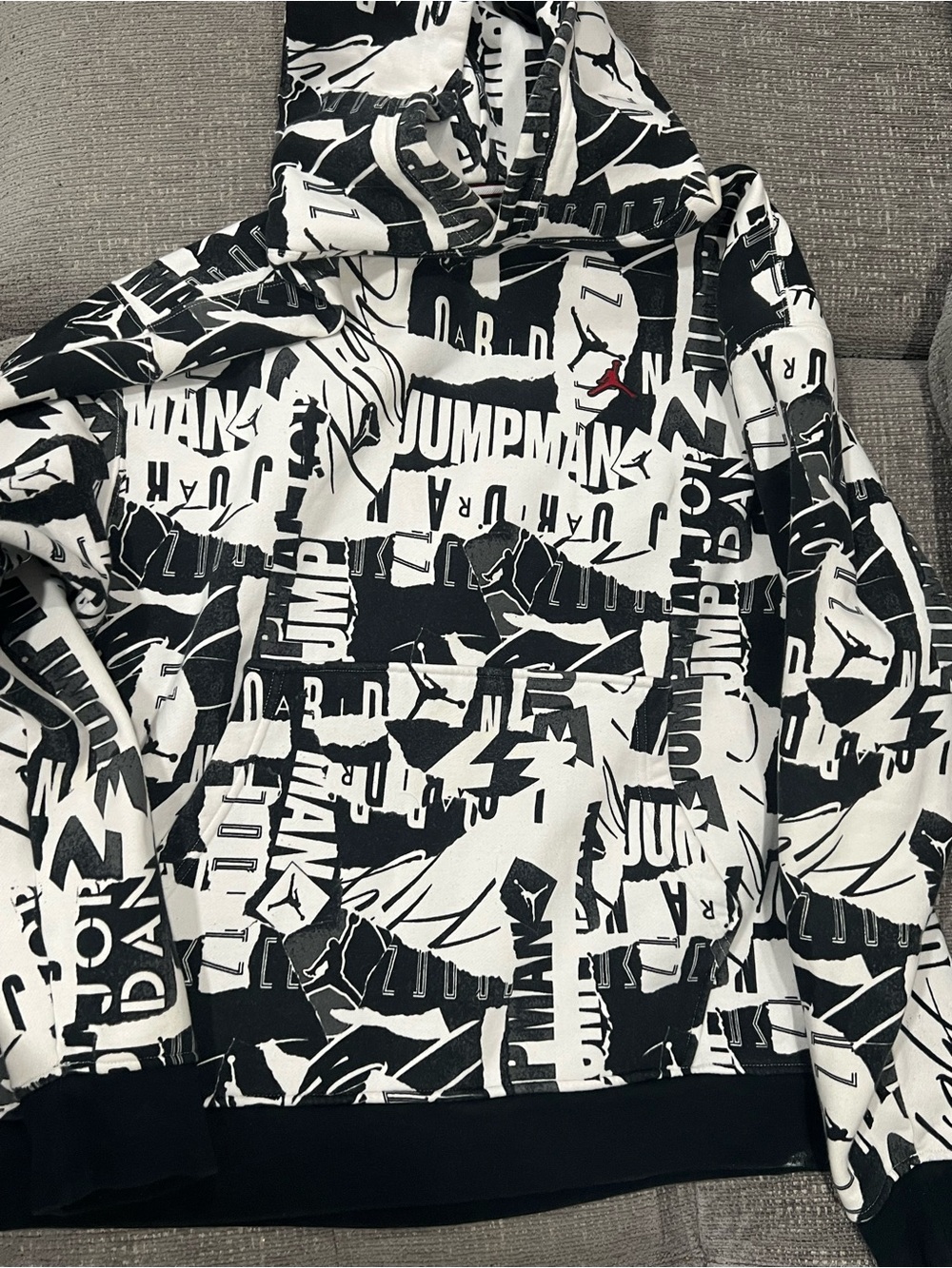 Jordan Black & White Allover Logo Crewneck Hoodie